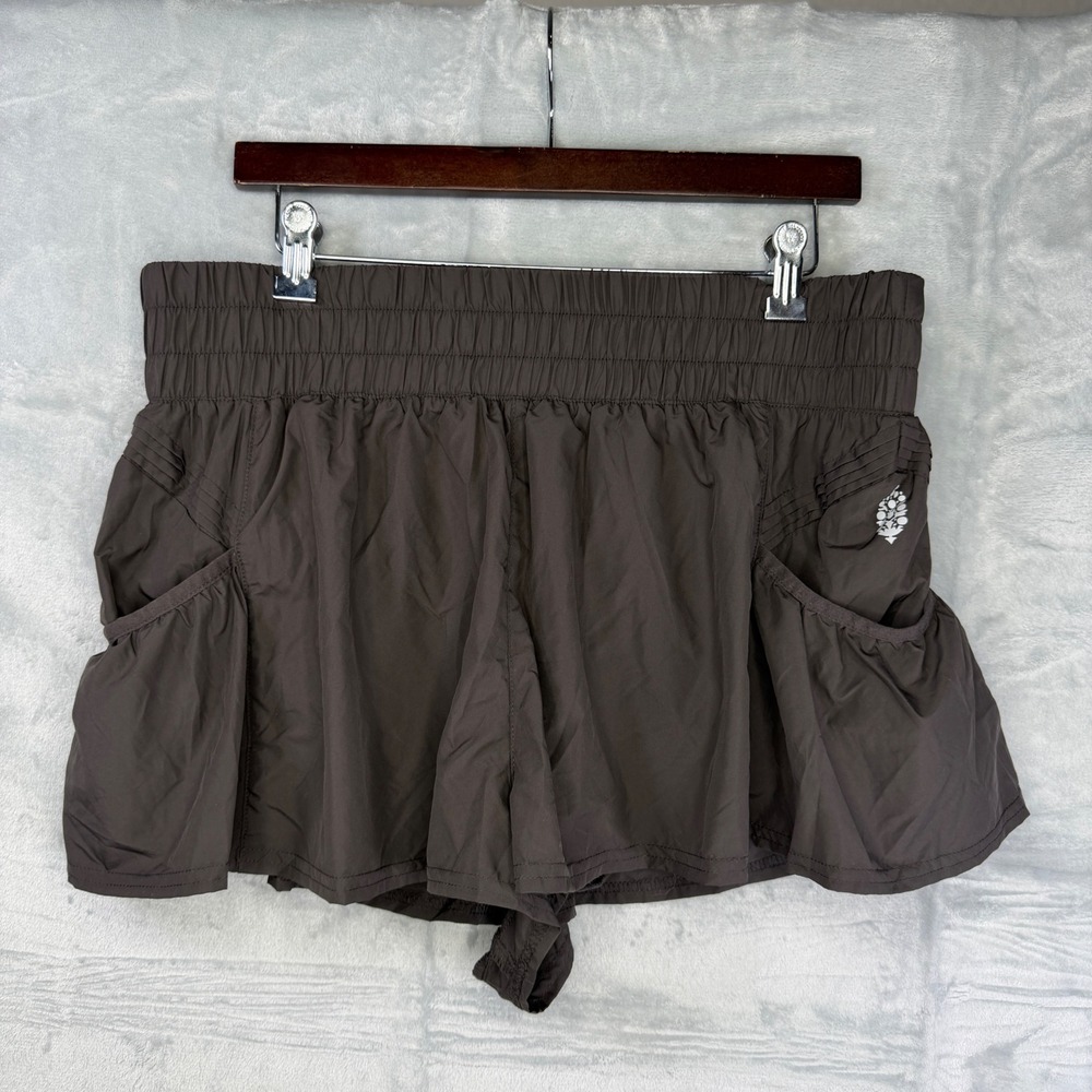 Free People Movement The Way Home Shorts XL Brown Smocked High Rise Pocket